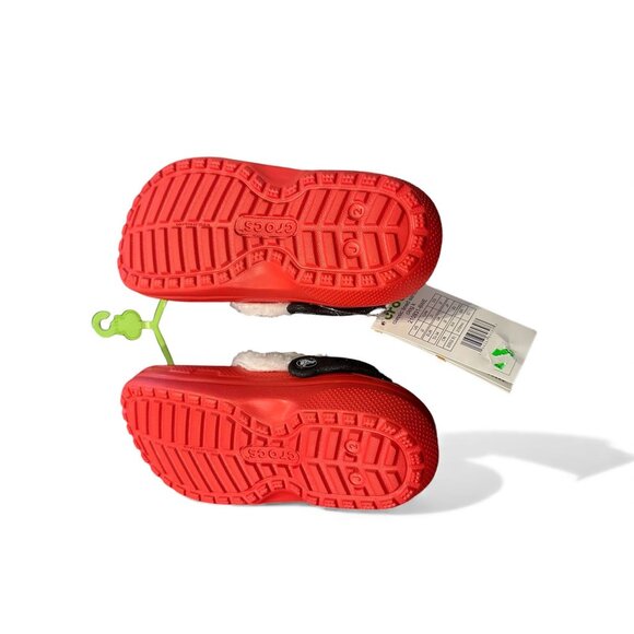 Crocs Classic Lined Santa Clog Kids J2 Red Black Fuzzy Holiday Christmas Slipper - Picture 10 of 11